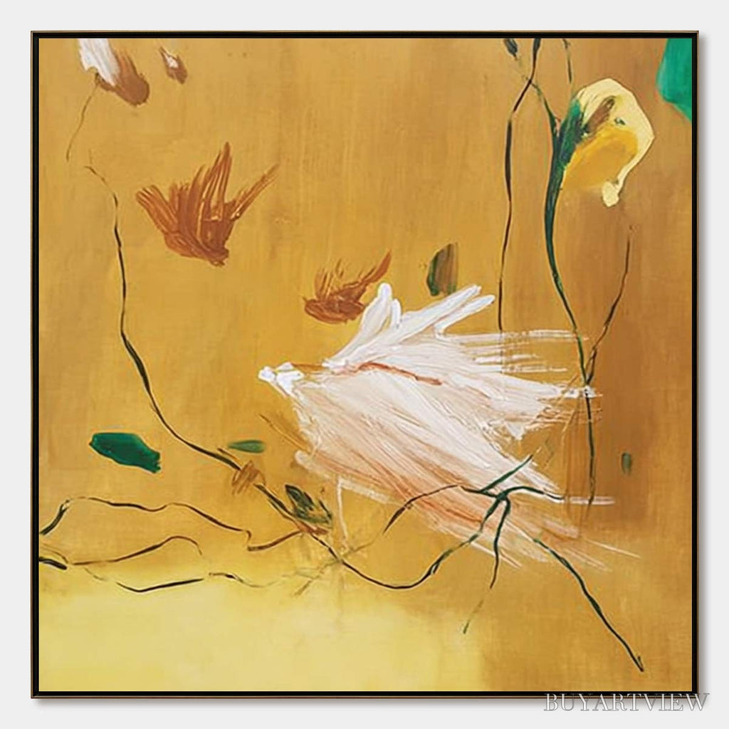 ARTOVITAS Gilded Wing | Square Yellow Abstract Oil Painting for - image 1