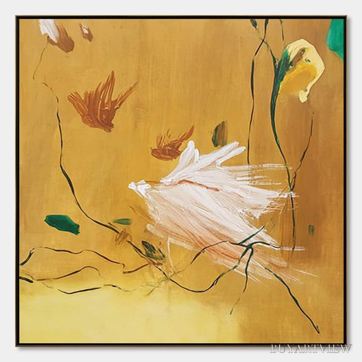 ARTOVITAS Gilded Wing | Square Yellow Abstract Oil Painting for - image 1