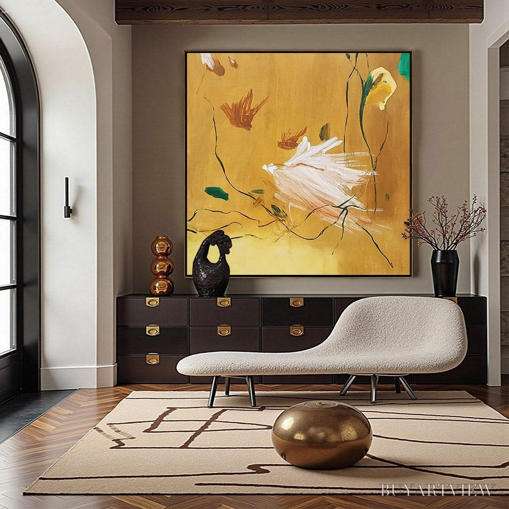 ARTOVITAS Gilded Wing | Square Yellow Abstract Oil Painting for - image 2
