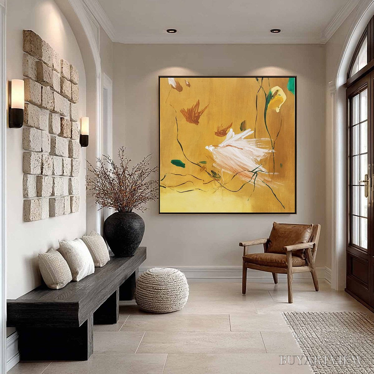 ARTOVITAS Gilded Wing | Square Yellow Abstract Oil Painting for - image 4