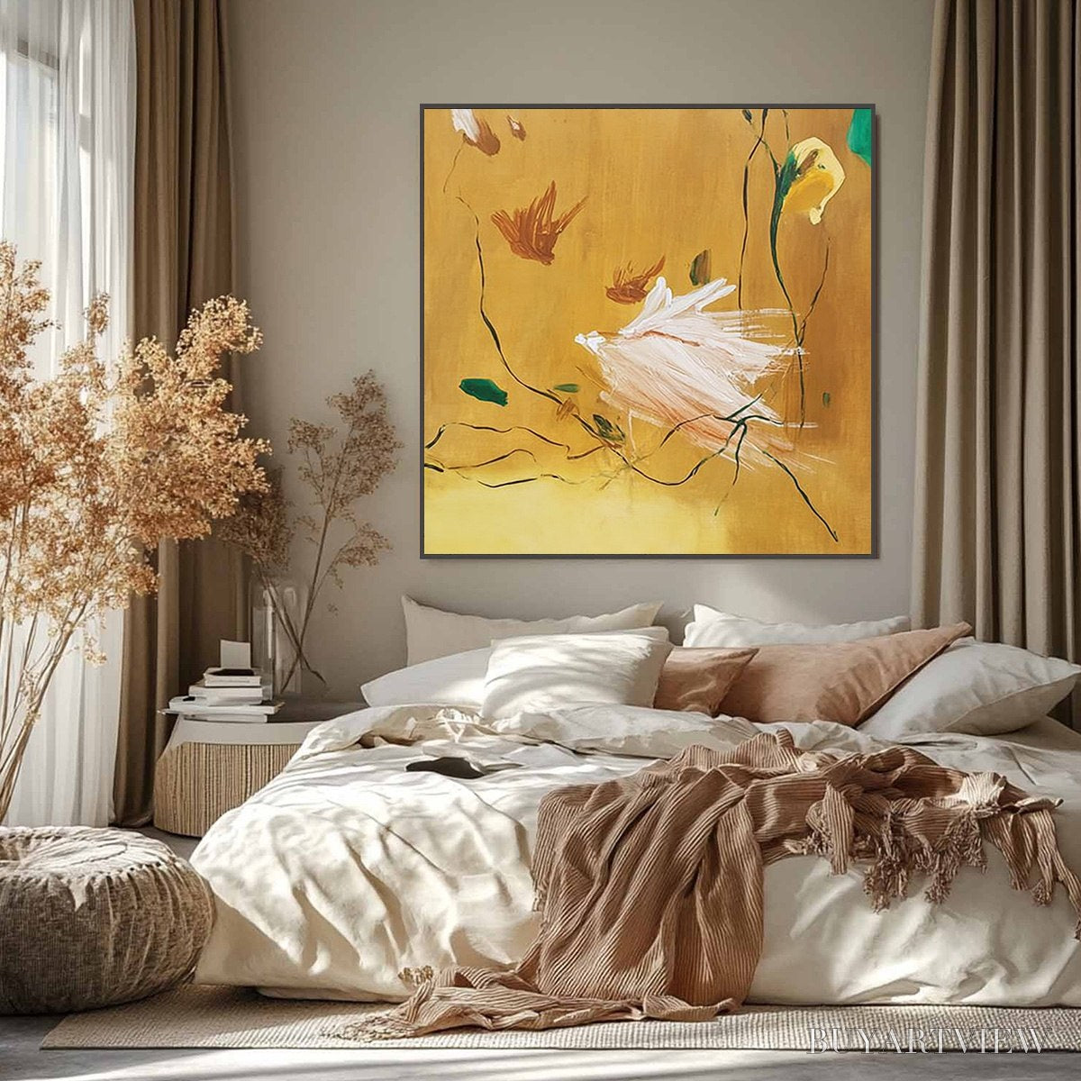 ARTOVITAS Gilded Wing | Square Yellow Abstract Oil Painting for - image 6