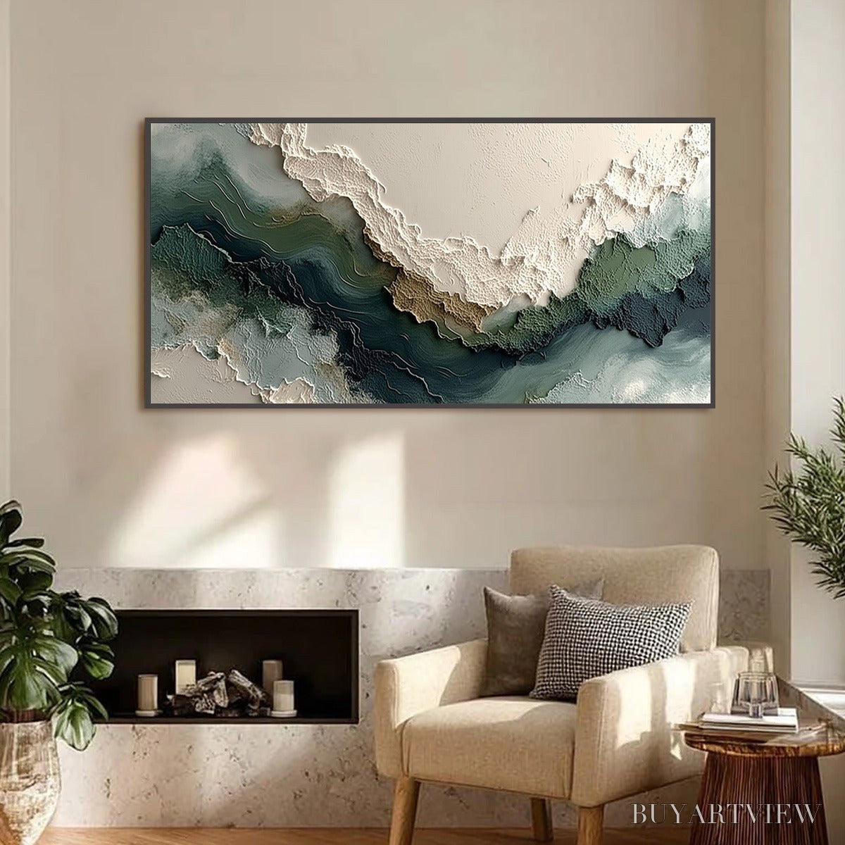 ARTOVITAS Verdant Rift – Textured Wabi Sabi Abstract Landscape Painting - image 2