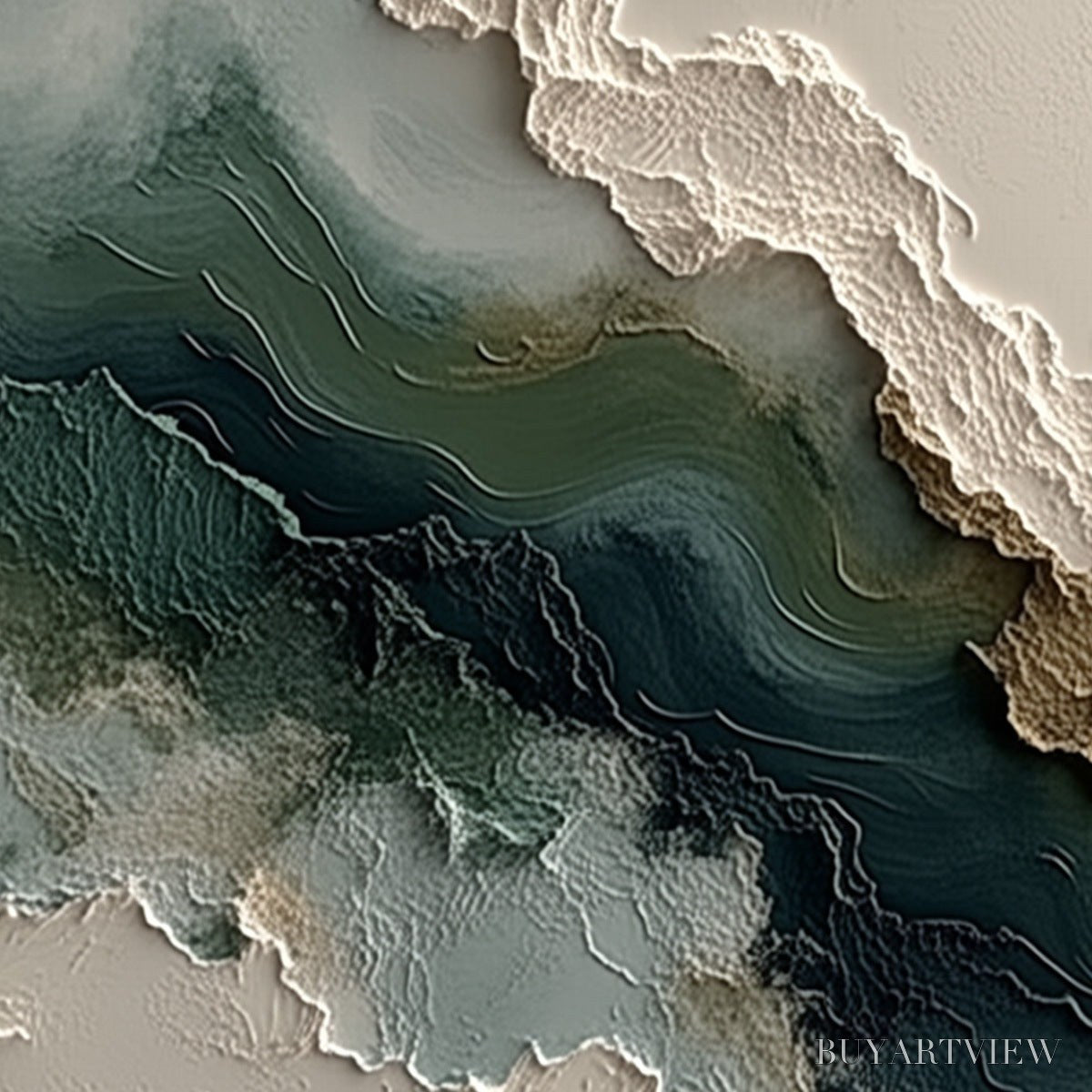ARTOVITAS Verdant Rift – Textured Wabi Sabi Abstract Landscape Painting - image 3