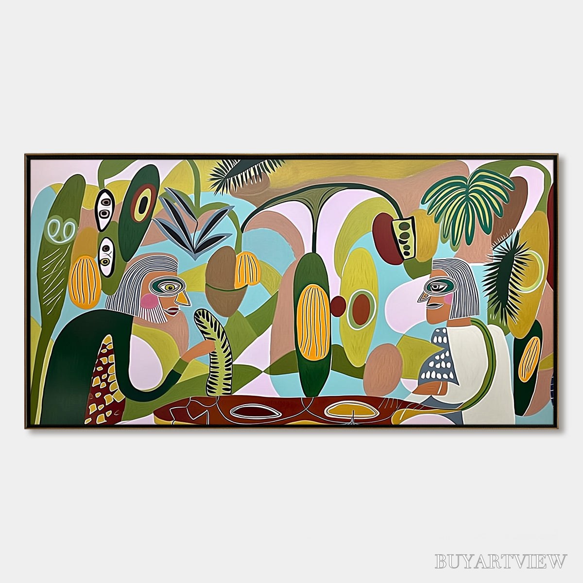 ARTOVITAS the Conversationalists – Large Horizontal Boho Abstract Figurative Painting - image 1