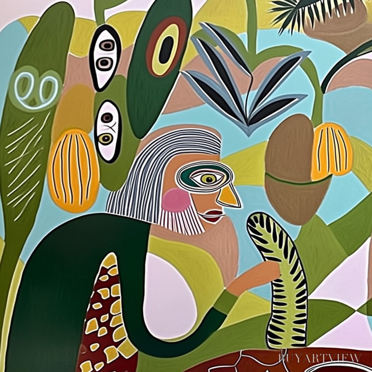 ARTOVITAS the Conversationalists – Large Horizontal Boho Abstract Figurative Painting - image 3