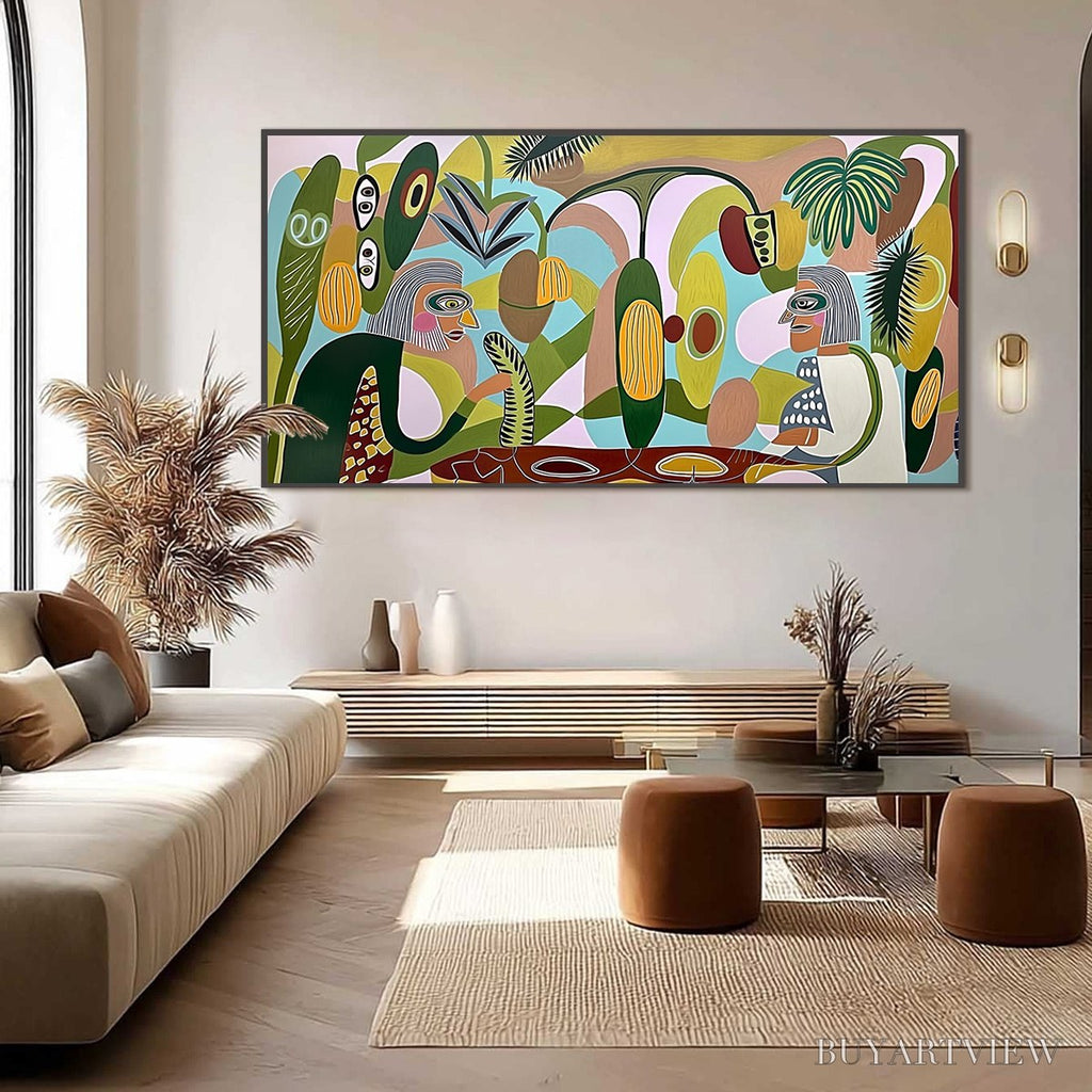 ARTOVITAS the Conversationalists – Large Horizontal Boho Abstract Figurative Painting - image 4