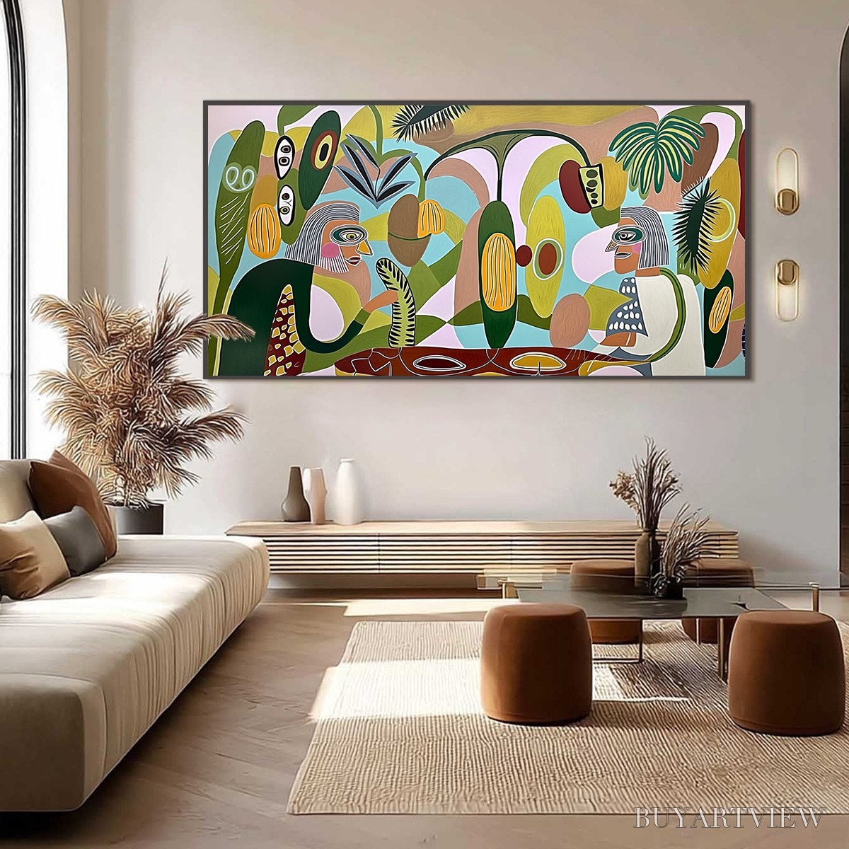 ARTOVITAS the Conversationalists – Large Horizontal Boho Abstract Figurative Painting - image 4