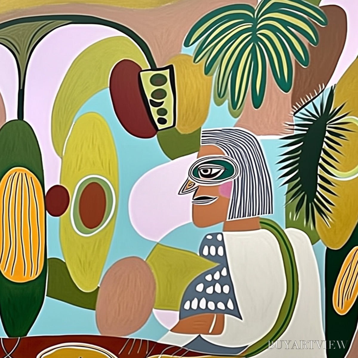 ARTOVITAS the Conversationalists – Large Horizontal Boho Abstract Figurative Painting - image 5