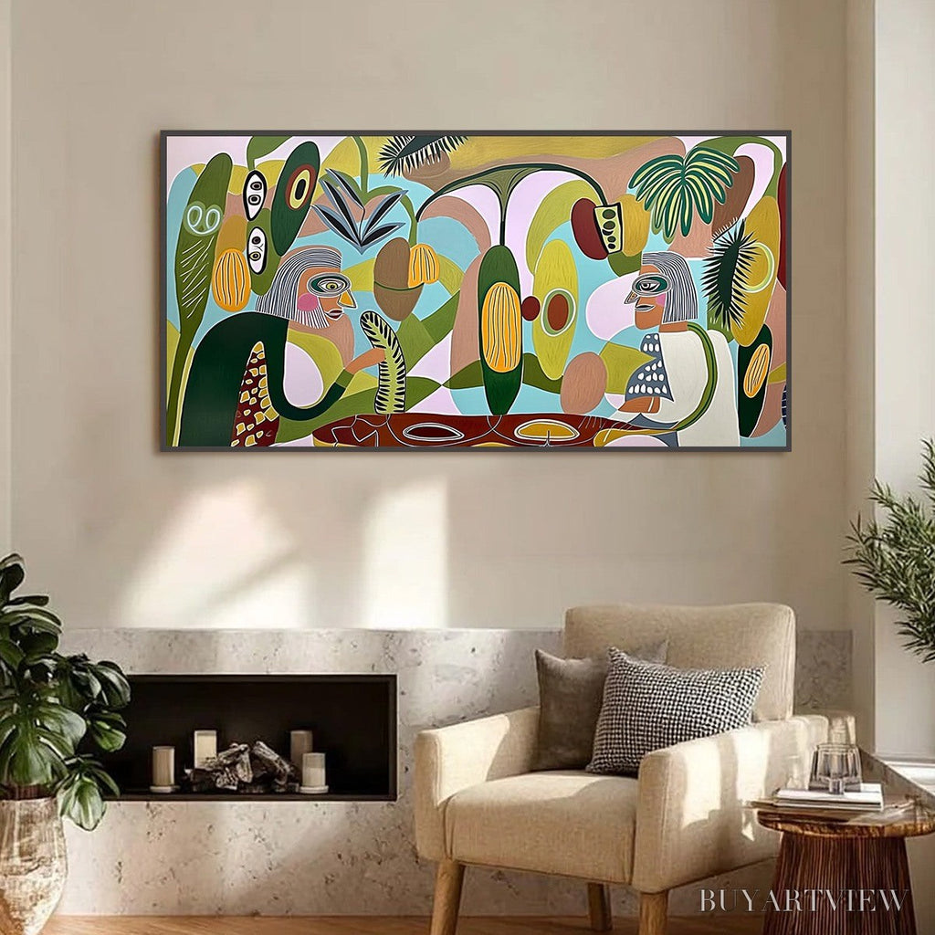 ARTOVITAS the Conversationalists – Large Horizontal Boho Abstract Figurative Painting - image 6