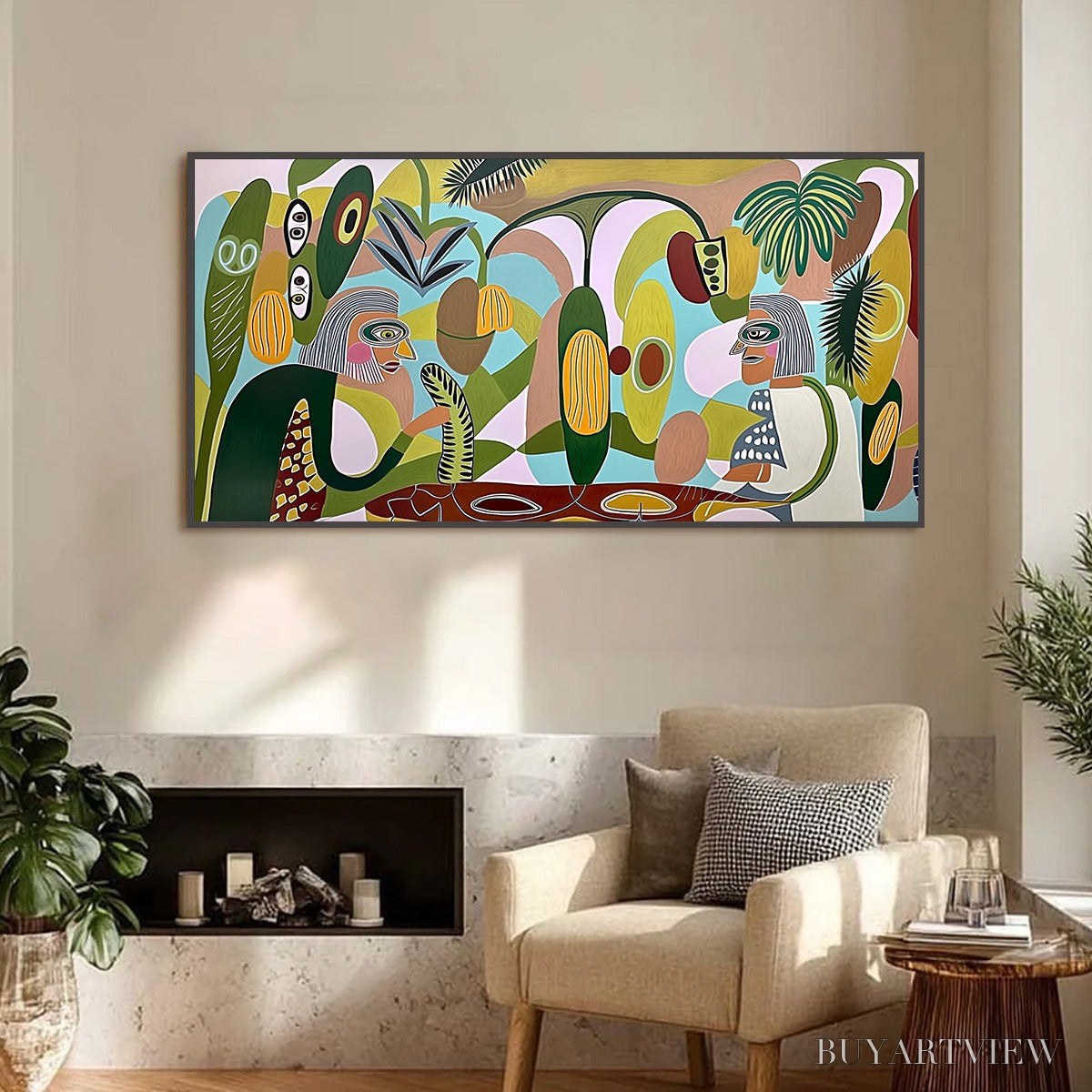 ARTOVITAS the Conversationalists – Large Horizontal Boho Abstract Figurative Painting - image 6
