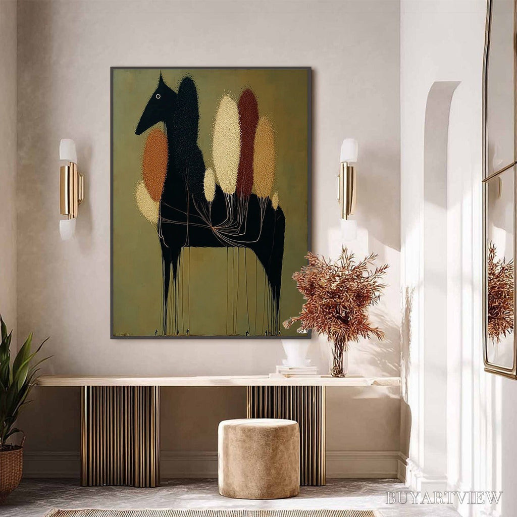 ARTOVITAS Terrane Steed – Surreal Wabi Sabi Textured Horse and Tree Abstract Painting - image 2