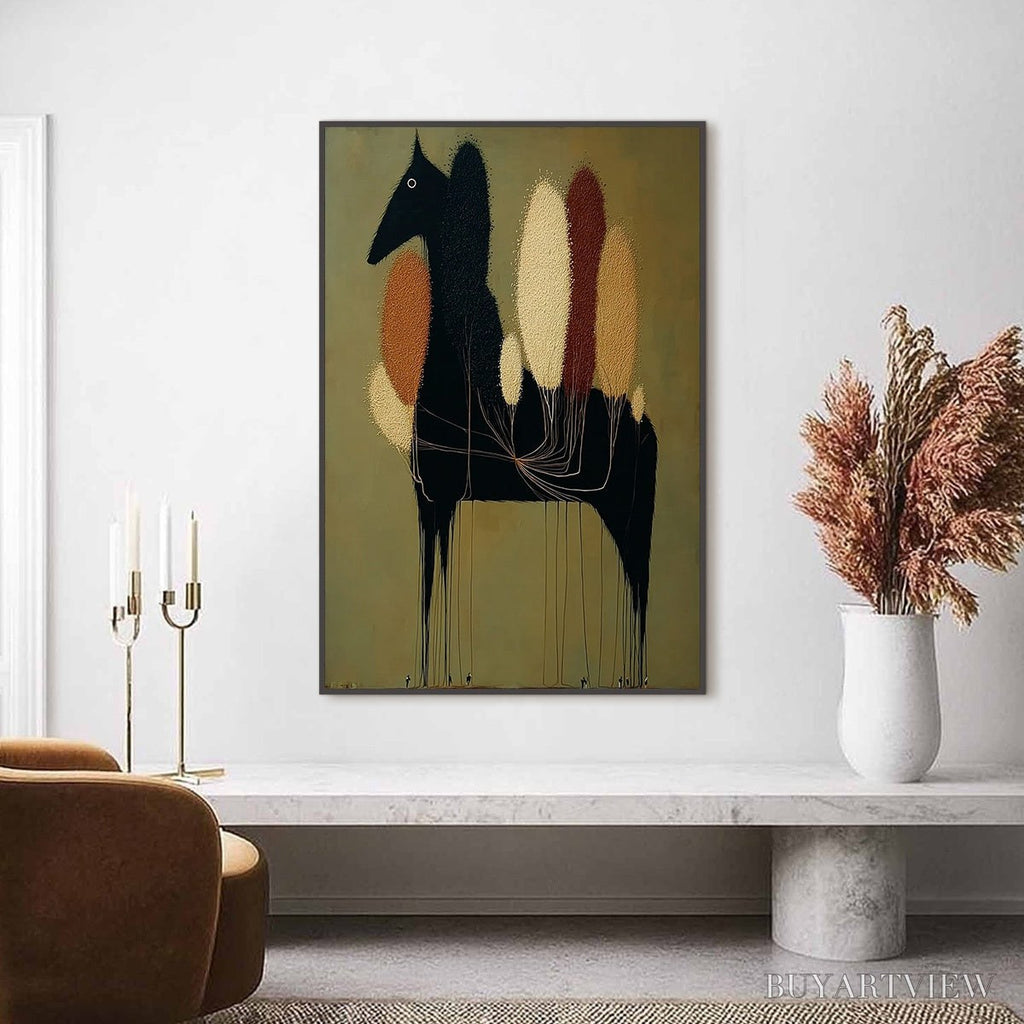 ARTOVITAS Terrane Steed – Surreal Wabi Sabi Textured Horse and Tree Abstract Painting - image 4