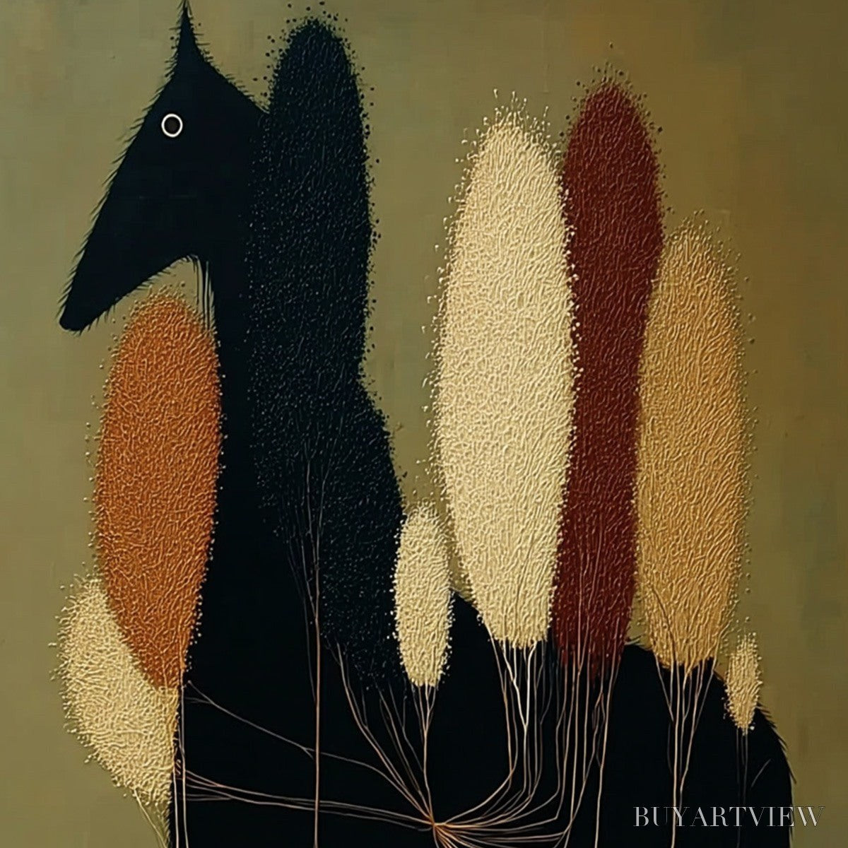 ARTOVITAS Terrane Steed – Surreal Wabi Sabi Textured Horse and Tree Abstract Painting - image 5