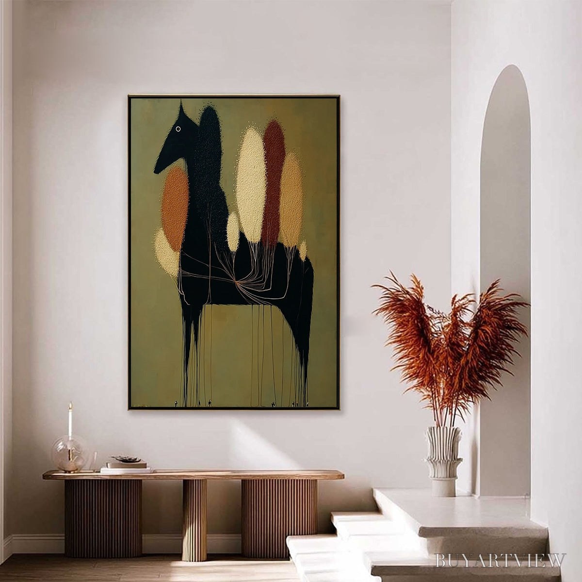 ARTOVITAS Terrane Steed – Surreal Wabi Sabi Textured Horse and Tree Abstract Painting - image 6