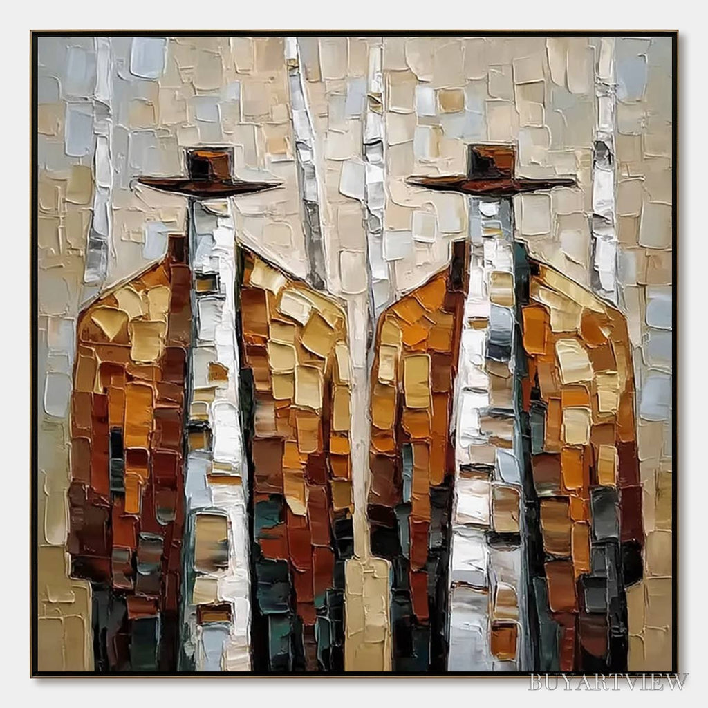 ARTOVITAS the Companions – Textured Impasto Painting of Two Figures in a Forest - image 1