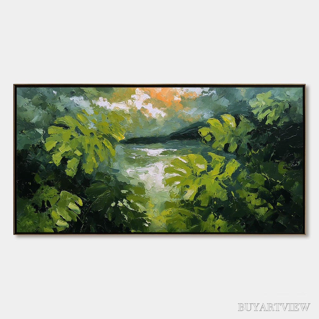 ARTOVITAS Verdant Hideaway – Textured Impasto Painting of a Forest Lake - image 1