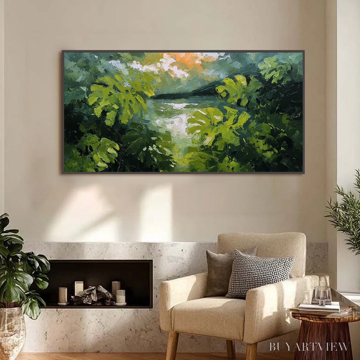 ARTOVITAS Verdant Hideaway – Textured Impasto Painting of a Forest Lake - image 2