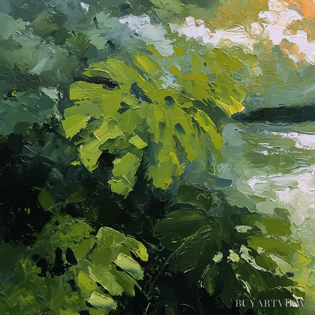 ARTOVITAS Verdant Hideaway – Textured Impasto Painting of a Forest Lake - image 3