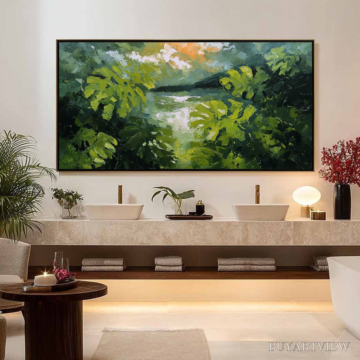 ARTOVITAS Verdant Hideaway – Textured Impasto Painting of a Forest Lake - image 4