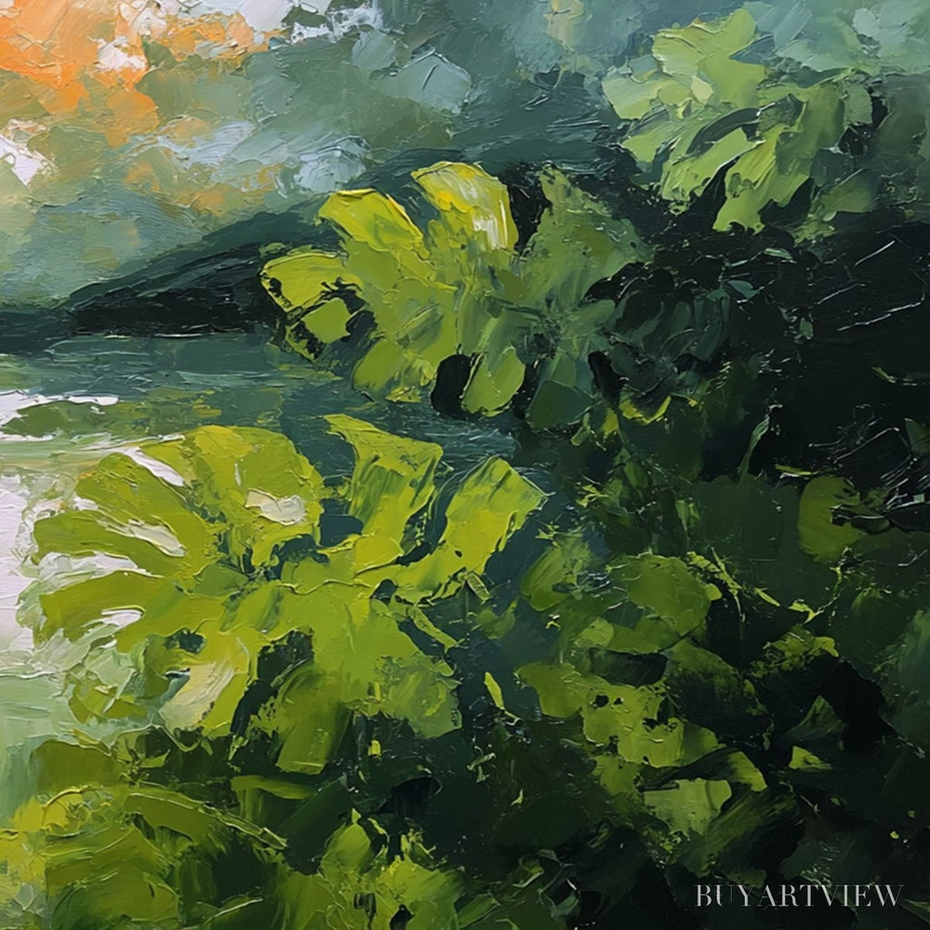 ARTOVITAS Verdant Hideaway – Textured Impasto Painting of a Forest Lake - image 5