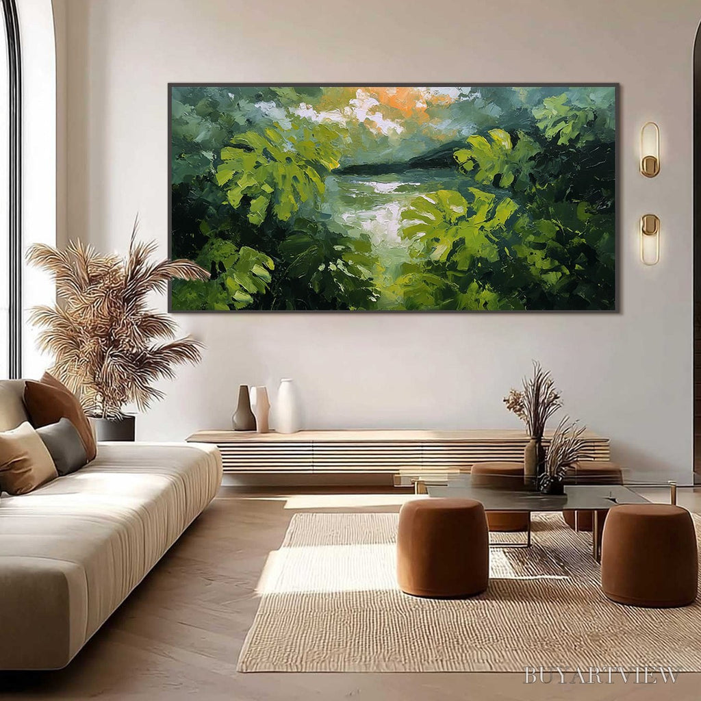 ARTOVITAS Verdant Hideaway – Textured Impasto Painting of a Forest Lake - image 6