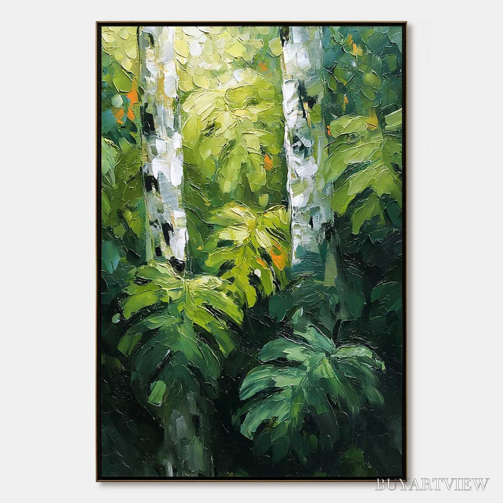 ARTOVITAS Birchwood Whispers – Textured Impasto Forest & Birch Tree Painting - image 1