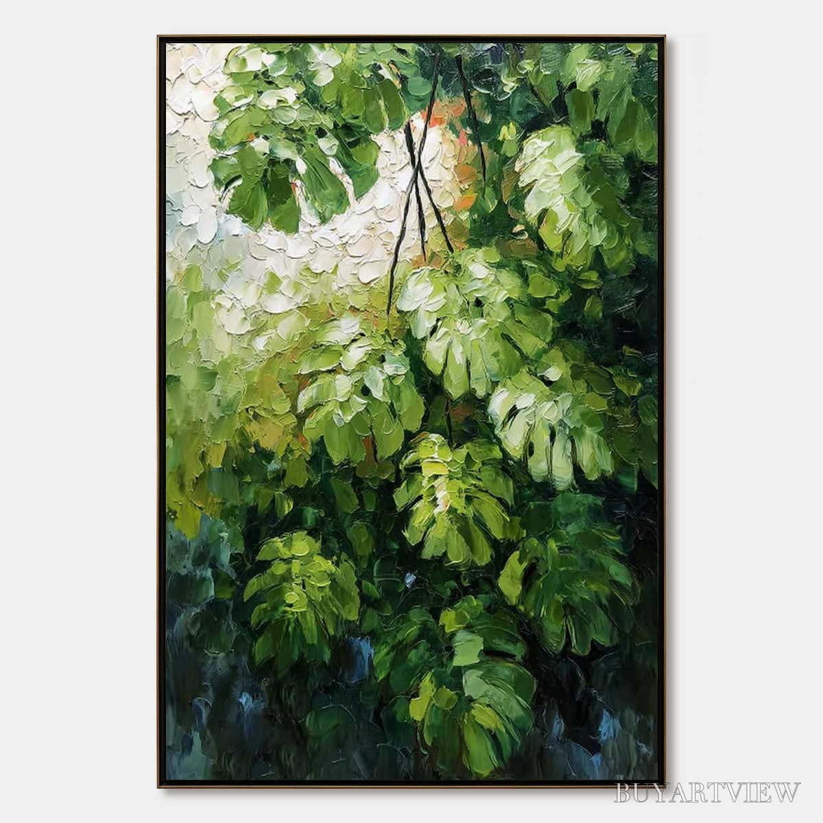 ARTOVITAS Emerald Sanctuary – Textured Green Monstera Leaf Impasto Oil Painting - image 1