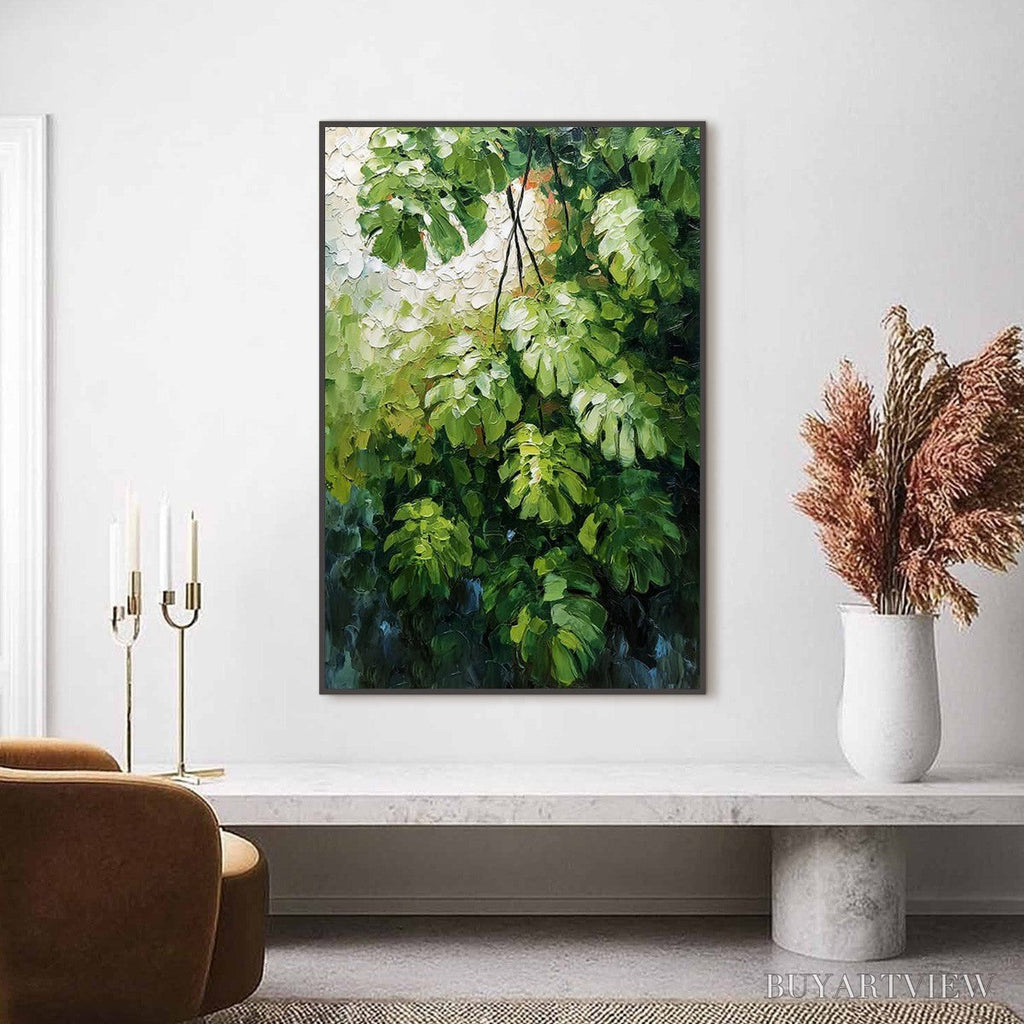 ARTOVITAS Emerald Sanctuary – Textured Green Monstera Leaf Impasto Oil Painting - image 2