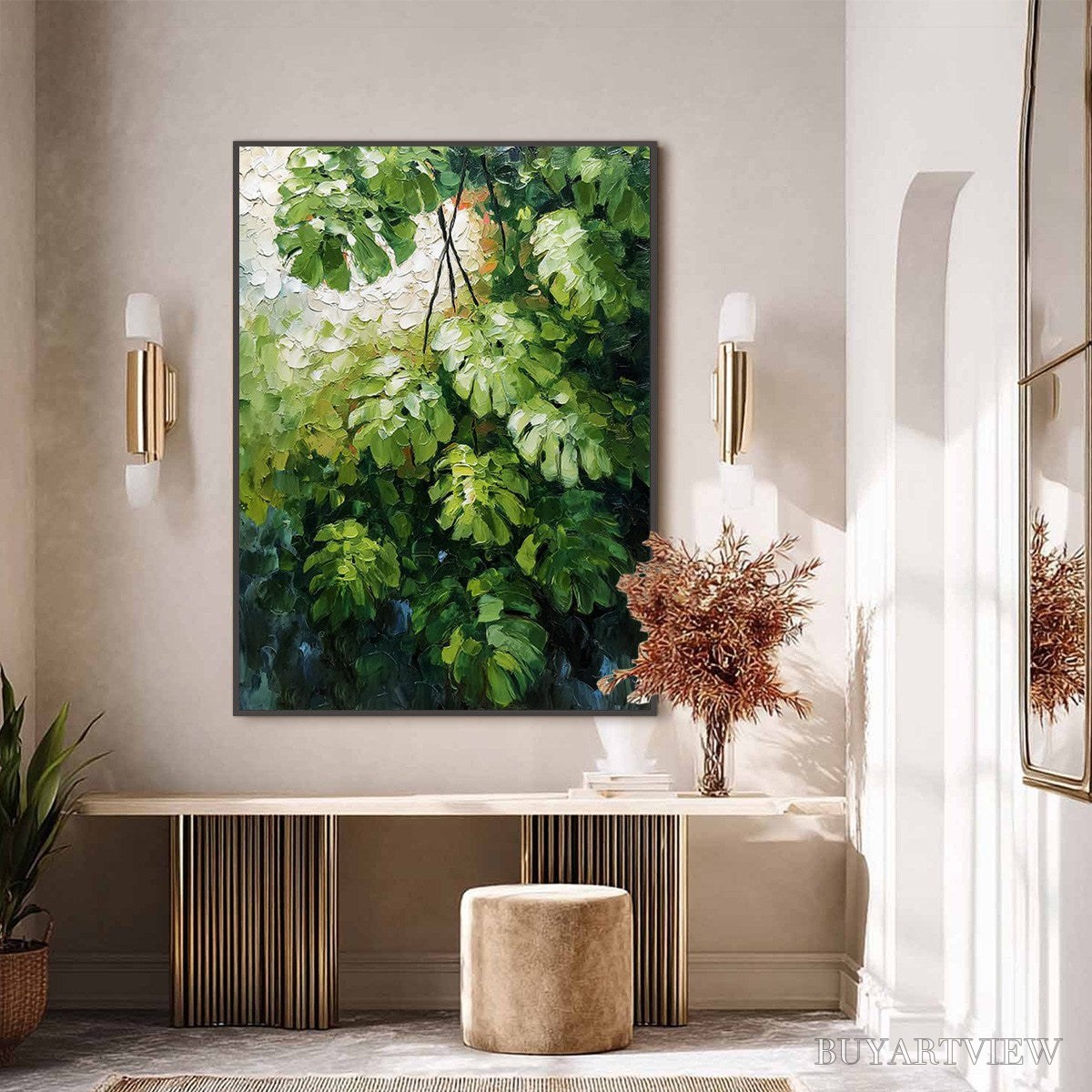 ARTOVITAS Emerald Sanctuary – Textured Green Monstera Leaf Impasto Oil Painting - image 6