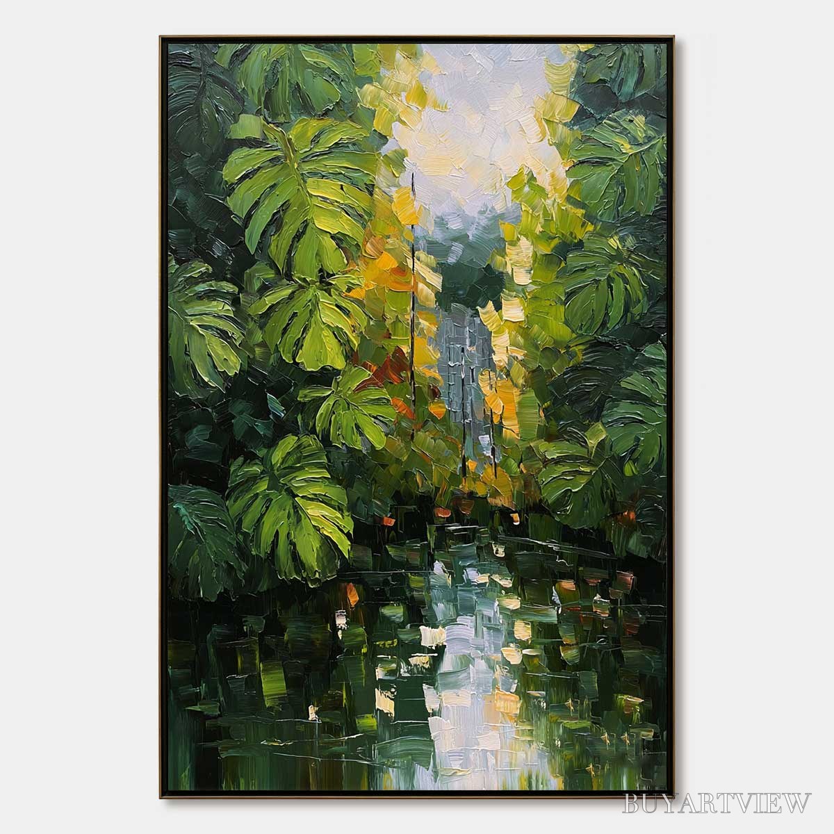 ARTOVITAS Verdant Sanctuary – Textured Palette Knife Painting of a Lush Jungle Oasis - image 1