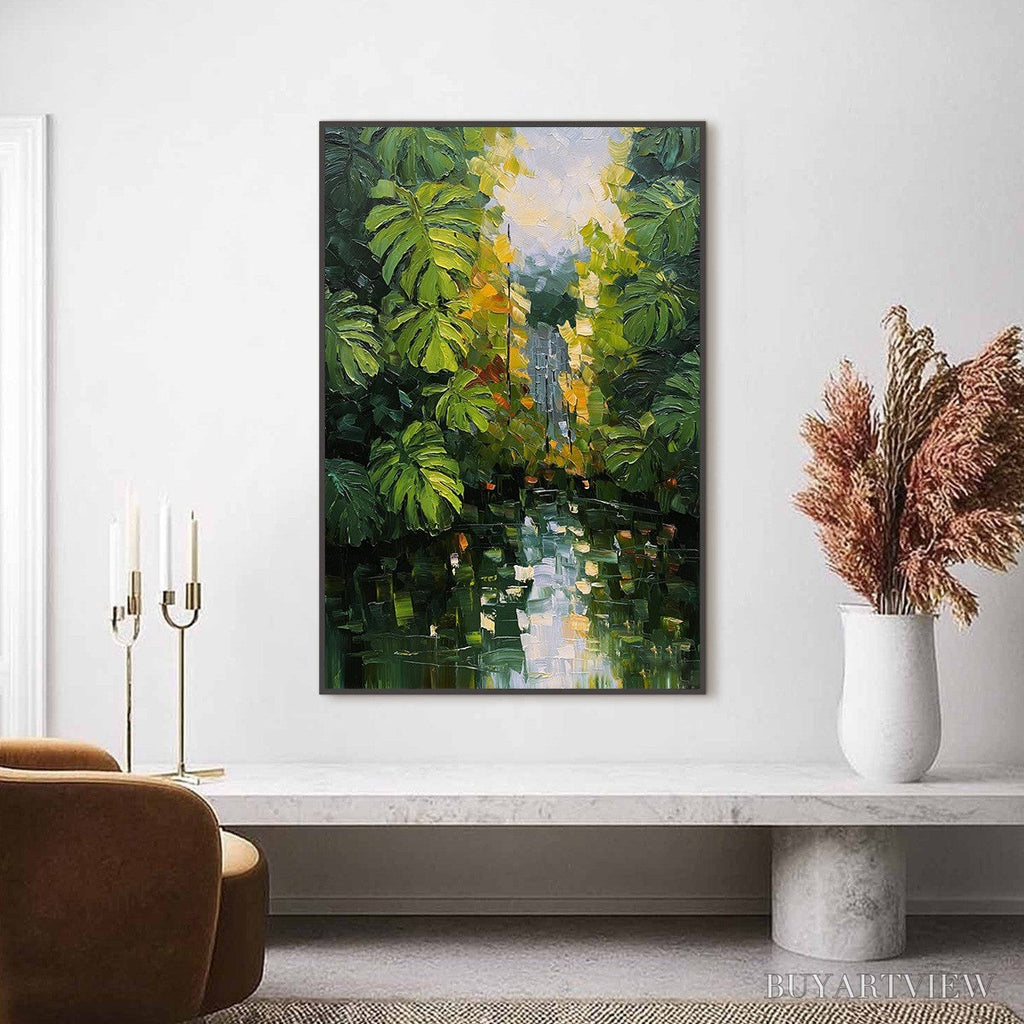 ARTOVITAS Verdant Sanctuary – Textured Palette Knife Painting of a Lush Jungle Oasis - image 2