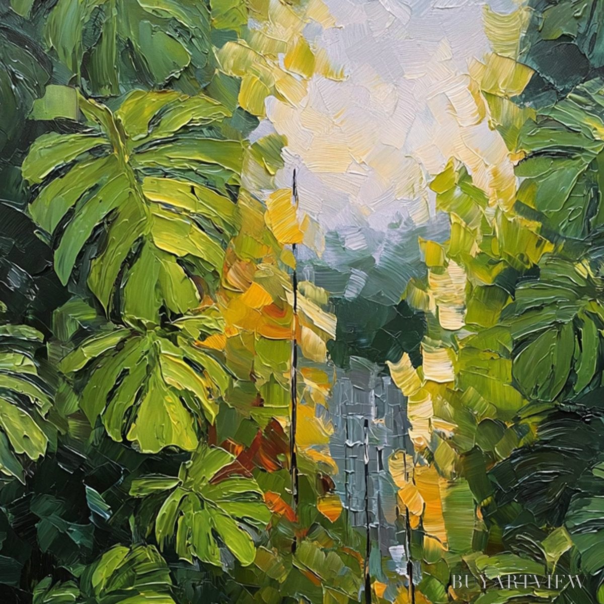 ARTOVITAS Verdant Sanctuary – Textured Palette Knife Painting of a Lush Jungle Oasis - image 3
