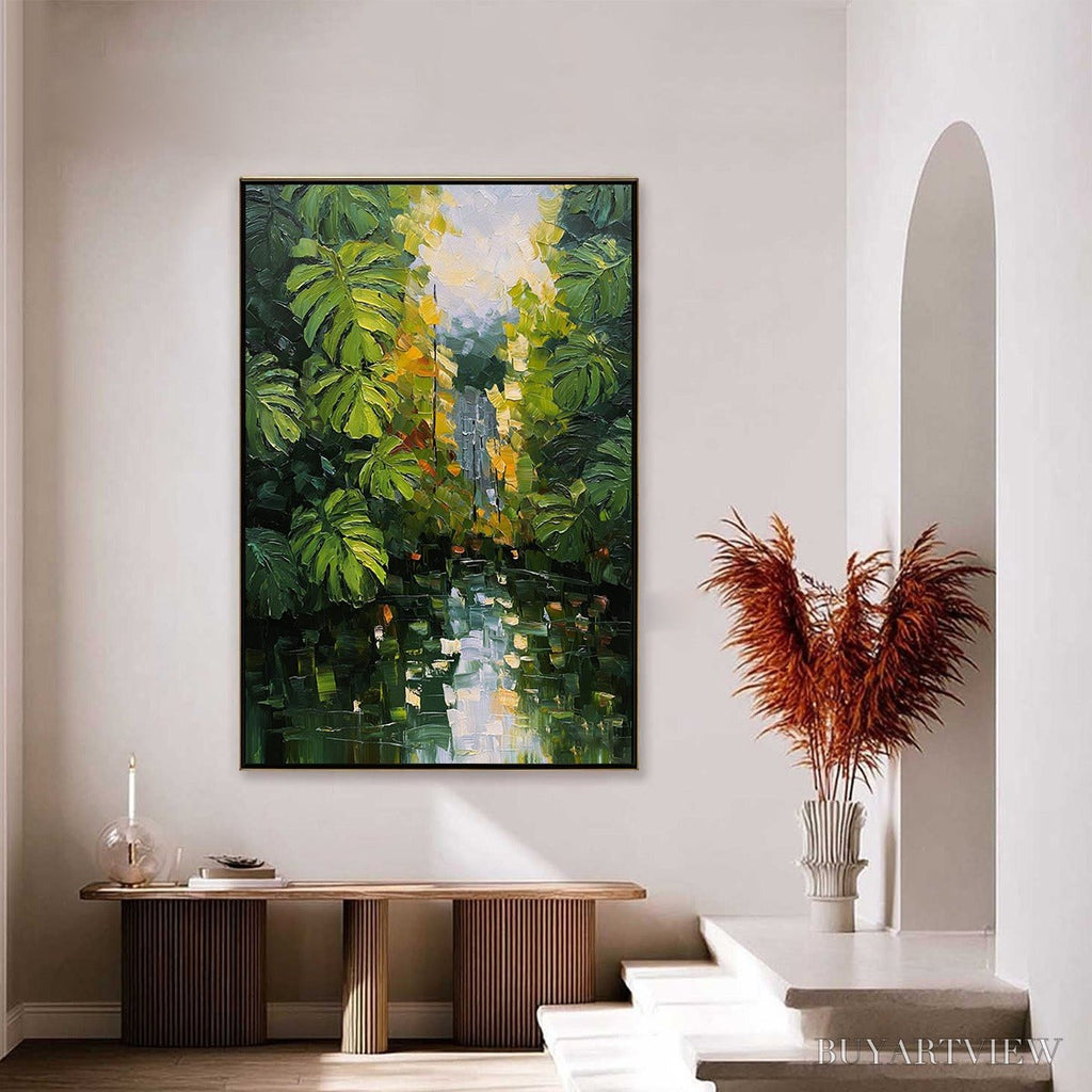 ARTOVITAS Verdant Sanctuary – Textured Palette Knife Painting of a Lush Jungle Oasis - image 4