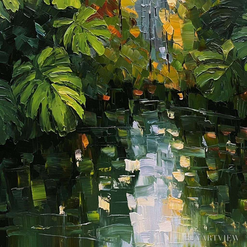 ARTOVITAS Verdant Sanctuary – Textured Palette Knife Painting of a Lush Jungle Oasis - image 5