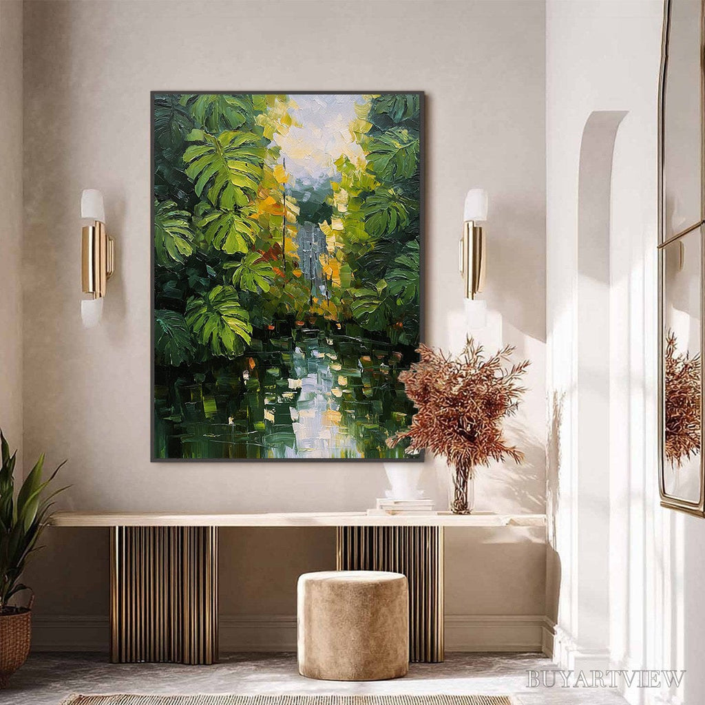 ARTOVITAS Verdant Sanctuary – Textured Palette Knife Painting of a Lush Jungle Oasis - image 6