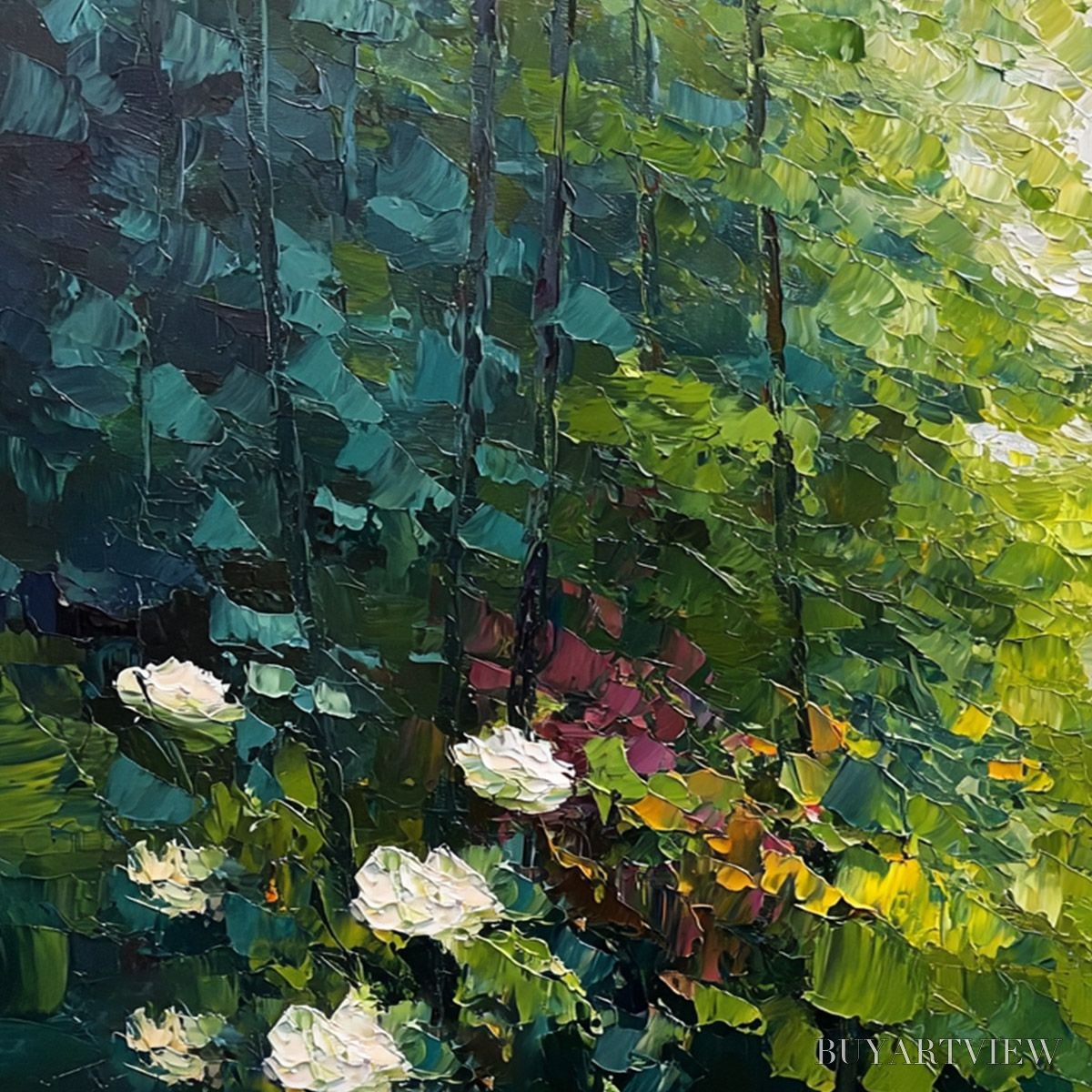 ARTOVITAS Emerald Glade – Textured Palette Knife Forest Landscape Painting - image 3