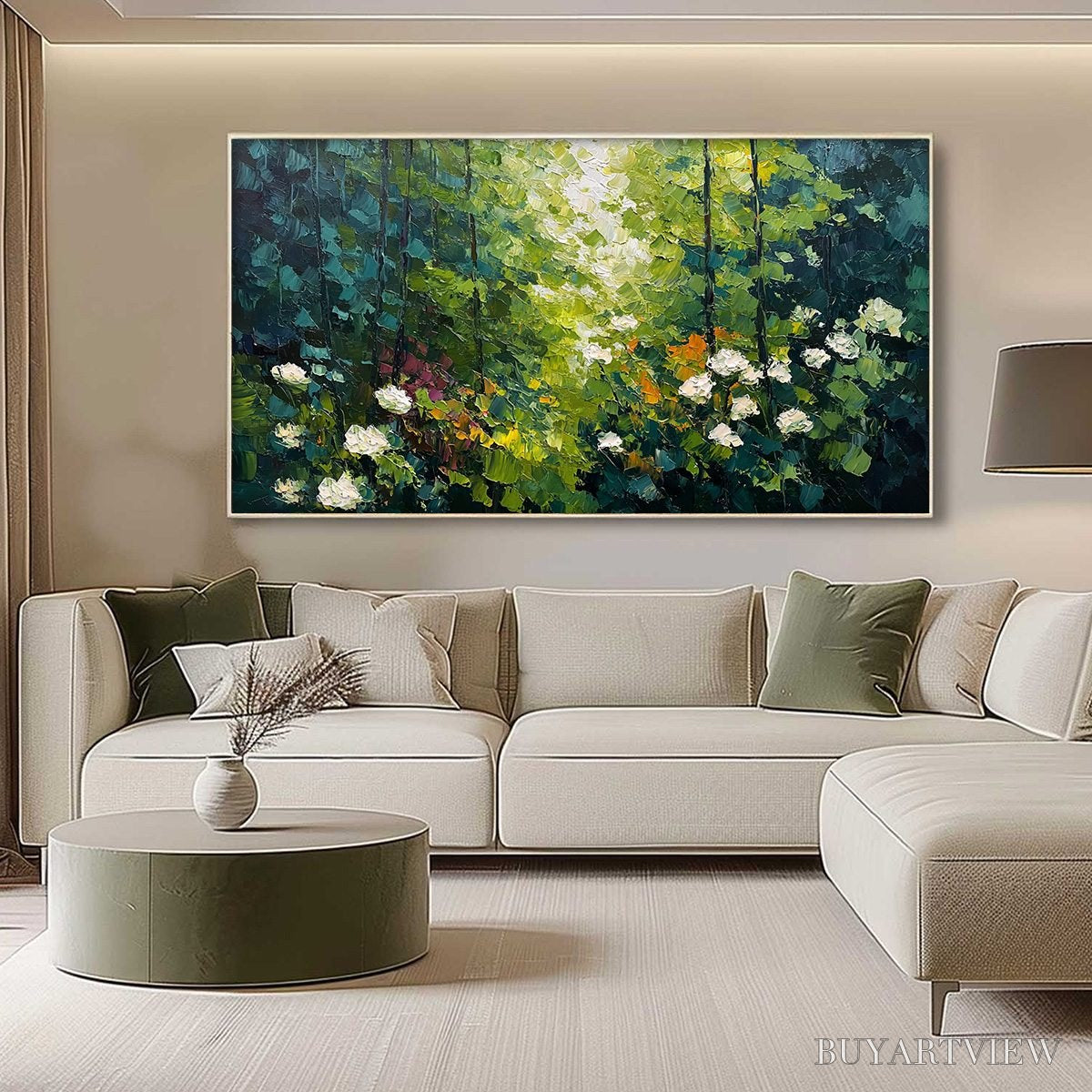 ARTOVITAS Emerald Glade – Textured Palette Knife Forest Landscape Painting - image 4