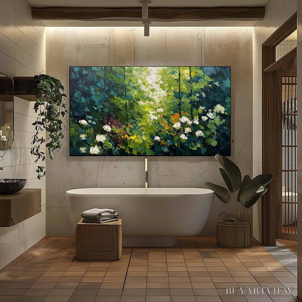 ARTOVITAS Emerald Glade – Textured Palette Knife Forest Landscape Painting - image 6
