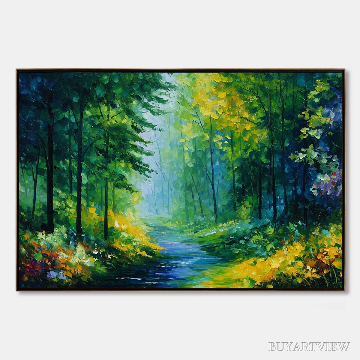 ARTOVITAS Verdant Whisper – Textured Palette Knife Forest Landscape Oil Painting - image 1