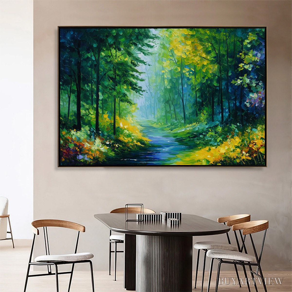 ARTOVITAS Verdant Whisper – Textured Palette Knife Forest Landscape Oil Painting - image 2