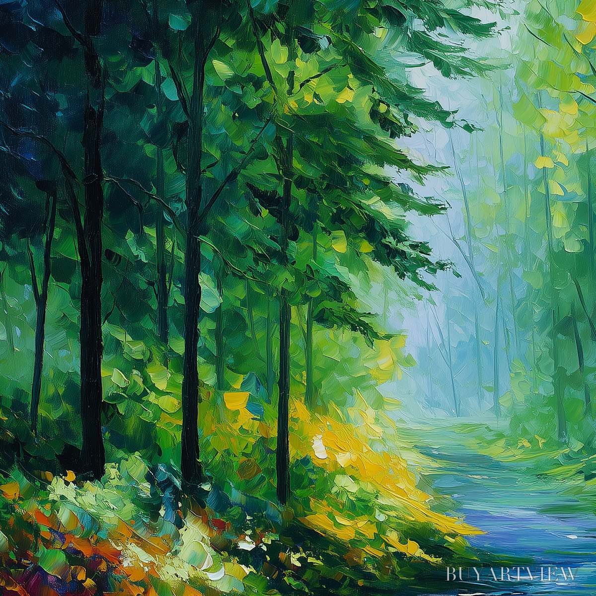 ARTOVITAS Verdant Whisper – Textured Palette Knife Forest Landscape Oil Painting - image 3