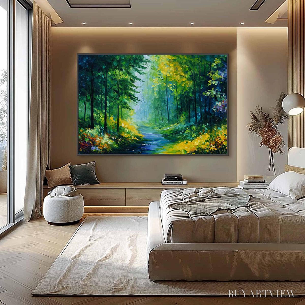 ARTOVITAS Verdant Whisper – Textured Palette Knife Forest Landscape Oil Painting - image 4