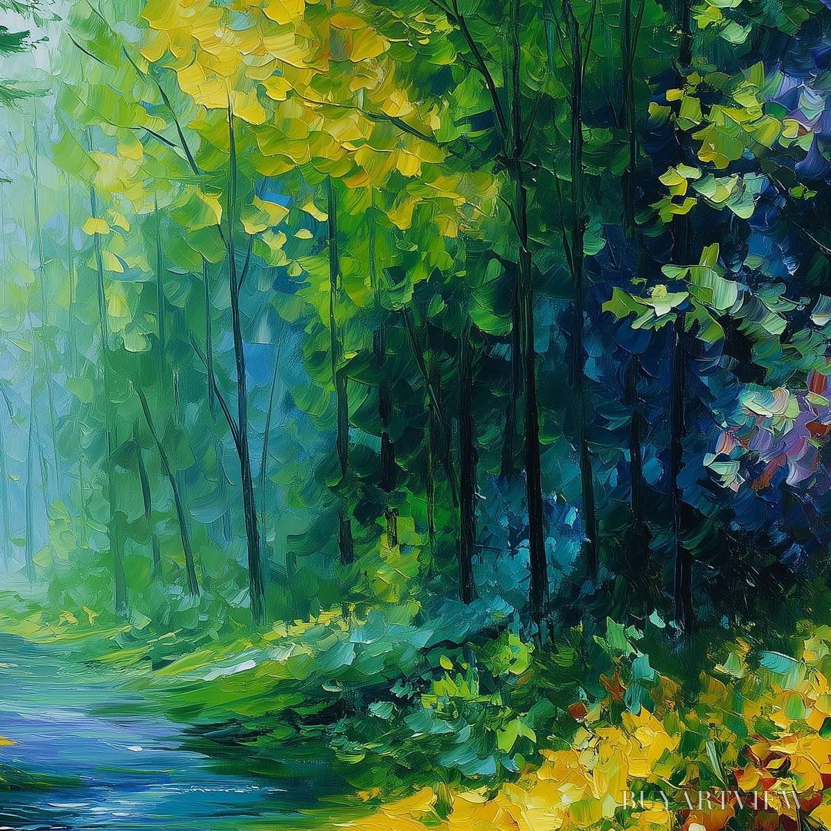 ARTOVITAS Verdant Whisper – Textured Palette Knife Forest Landscape Oil Painting - image 5