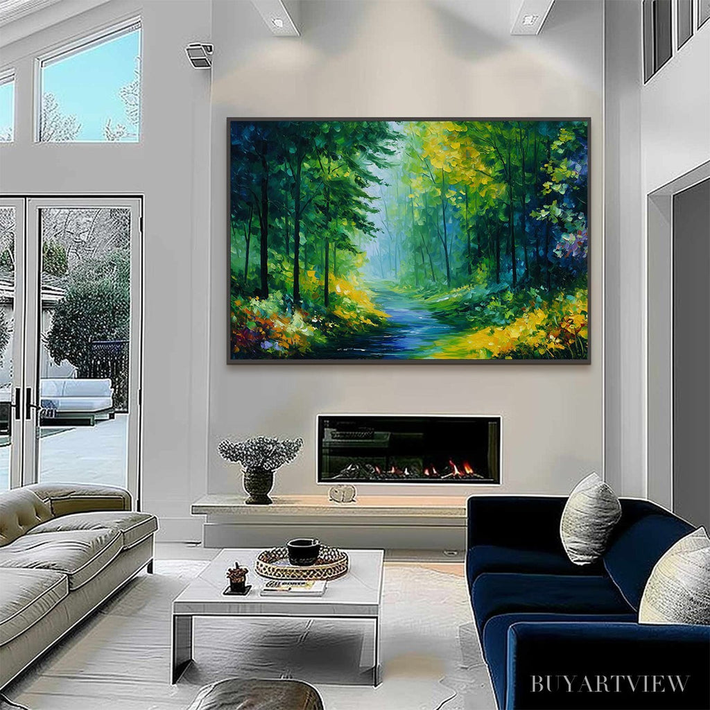 ARTOVITAS Verdant Whisper – Textured Palette Knife Forest Landscape Oil Painting - image 6