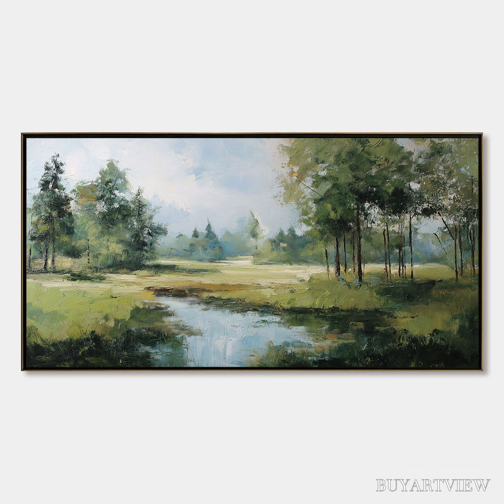 ARTOVITAS Emerald Sanctuary Green Forest River Landscape Oil Painting - image 1