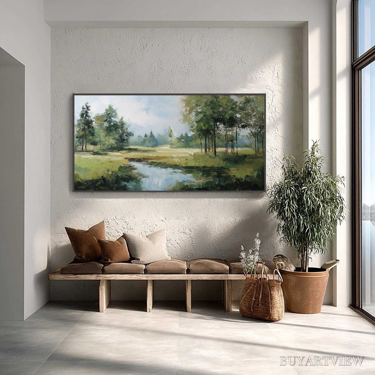 ARTOVITAS Emerald Sanctuary Green Forest River Landscape Oil Painting - image 2