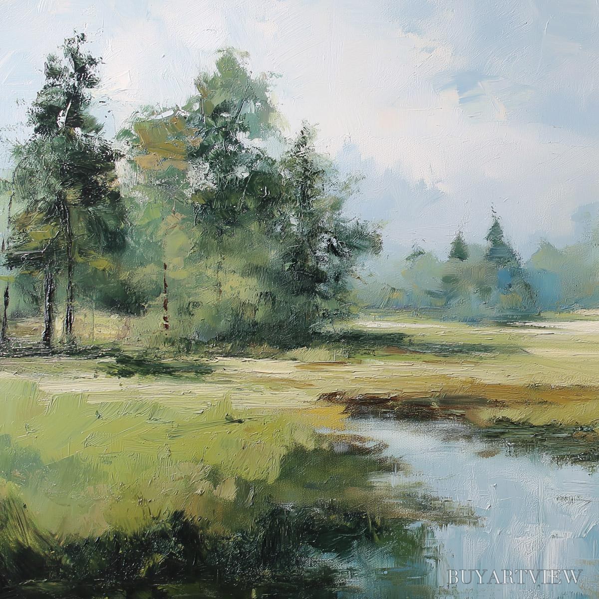 ARTOVITAS Emerald Sanctuary Green Forest River Landscape Oil Painting - image 3