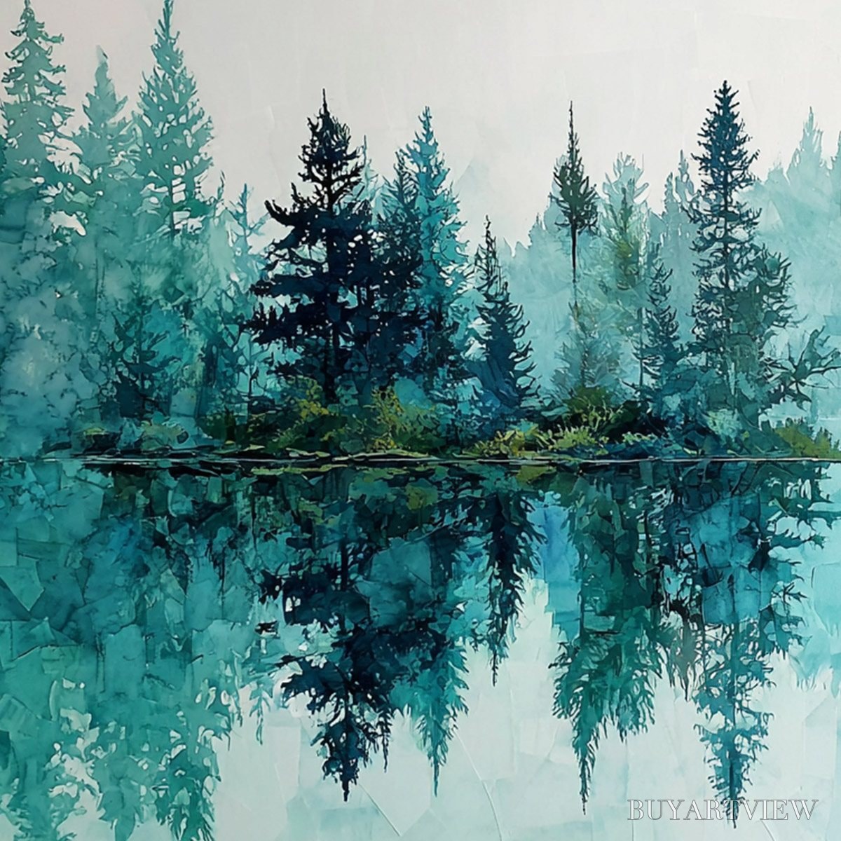 ARTOVITAS Azure Sanctuary – Horizontal Forest Lake Reflection Landscape Painting - image 3