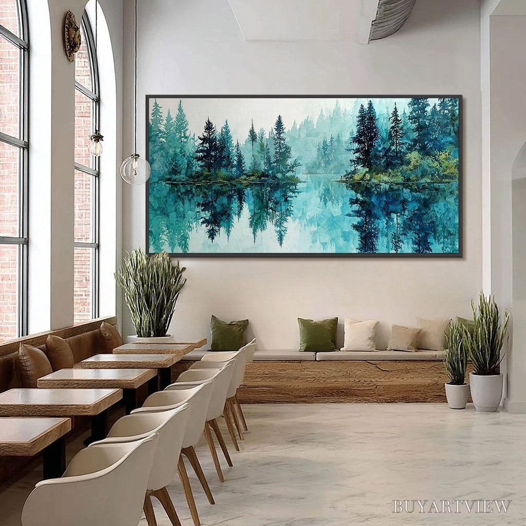 ARTOVITAS Azure Sanctuary – Horizontal Forest Lake Reflection Landscape Painting - image 6