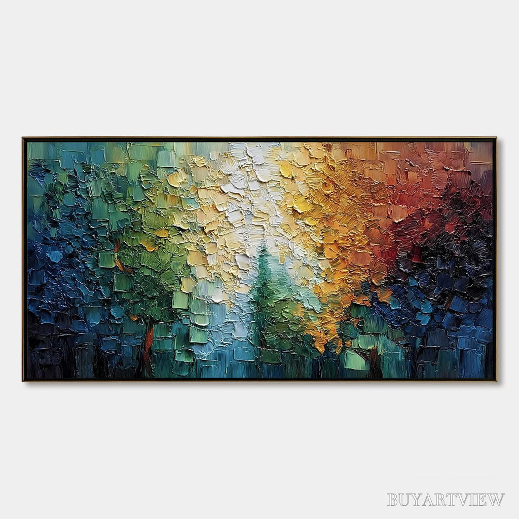 ARTOVITAS Chromatic Canopy Textured Abstract Forest Landscape Oil Painting - image 1